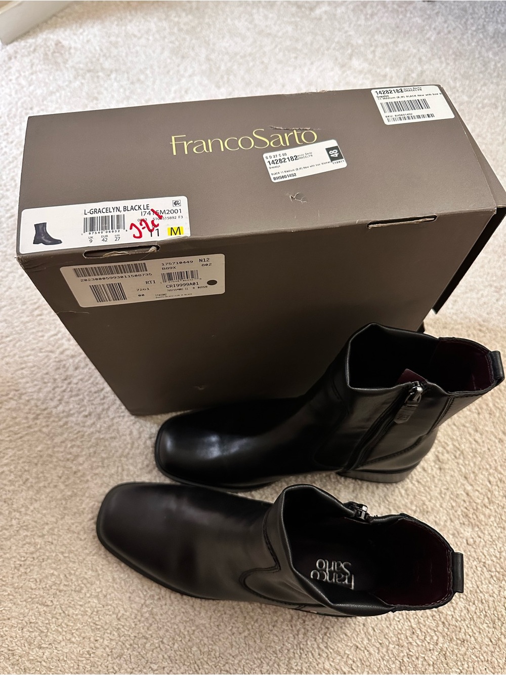 Franco Sarto Black Leather Ankle Zip Booties